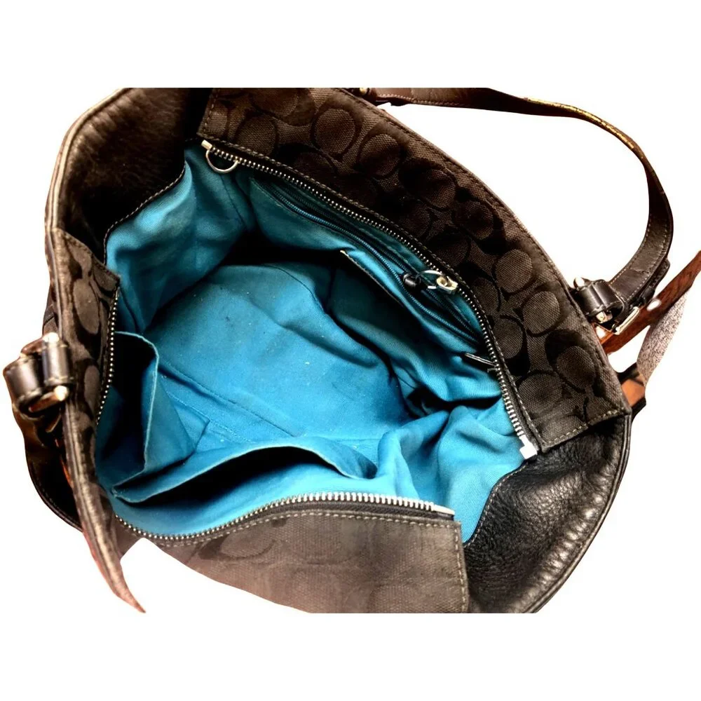 COACH - SIGNATURE AQUA BLACK JACQUARD PURSE - Picture 8 of 13